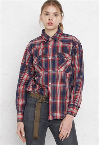 VINTAGE BLUE RED LEVI'S LONG SLEEVE CHECKERED DENIM SHIRT