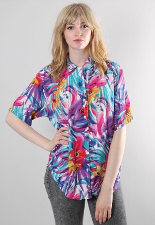 VINTAGE 80S PATTERNED BLOUSE SHIRT TOP
