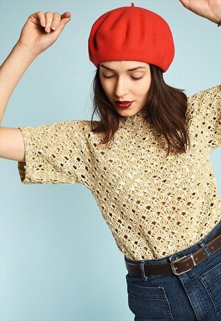 70'S RETRO SHIMMER PARIS CHIC FESTIVAL TOP IN CROCHET