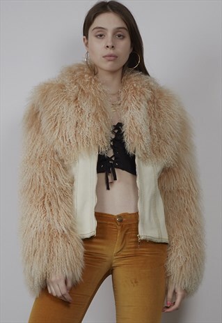 VINTAGE 90'S PREMIUM PEACH/CREAM SHEEPSKIN JACKET