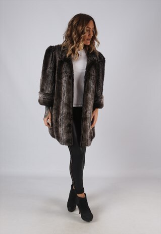 VINTAGE FAUX FUR COAT JACKET MID SHORT UK 14 (9LBC)