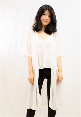 SHORT SLEEVES CHIFFON CARDIGAN (WHITE)