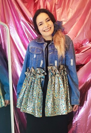 UPCYCLED LUXE BROCADE AND DENIM JACKET