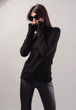 BLACK TOP LONG SLEEVE TUNIC POLO TOP BLOUSE SHIRT F1733