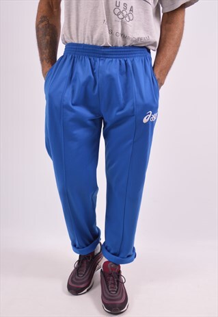 ASICS MENS VINTAGE TRACKSUIT TROUSERS LARGE BLUE 90S