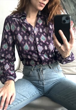 Paisley print Purple 70's Blouse - S