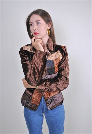 70S BROWN PARTY VELVET BLAZER, SIZE S