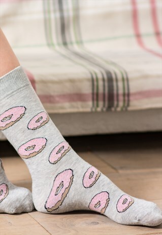 FUNNY SOCKS WOMEN - CUTE PINK DONUT, DOUGHNUT CAKE FOR GIF