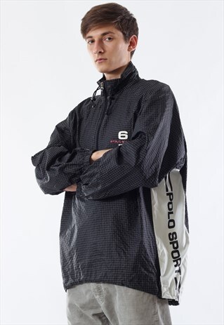 VINTAGE POLO SPORT WINDBREAKER PULLOVER 90S BLACK BIG LOGO