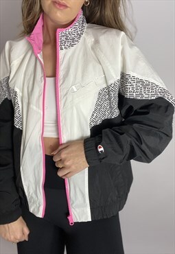 Vintage Champion Windbreaker Jacket in Black and White