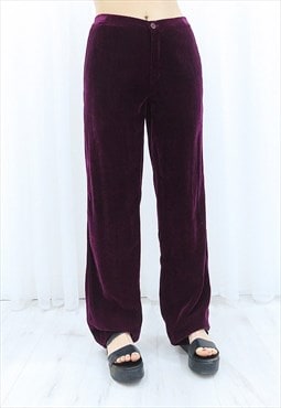 90s Vintage Red Burgundy Corduroy Trousers (Size L)