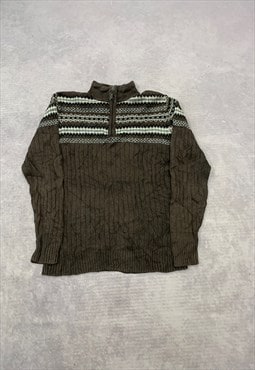 Vintage Knitted Jumper Patterned 1/4 Zip Grandad Sweater