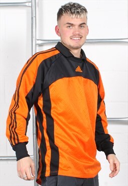 Vintage Adidas Football Shirt Orange Long Sleeve Top Large