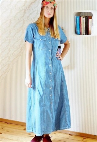 LIGHT BLUE DENIM MIDI DRESS
