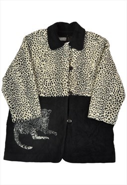 Vintage Fleece Jacket Retro Leopard Print Ladies Small
