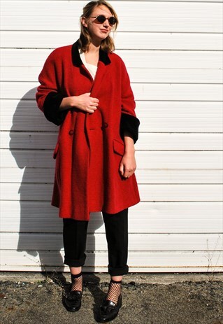 90S RED WOOL VELVET WINTER COAT