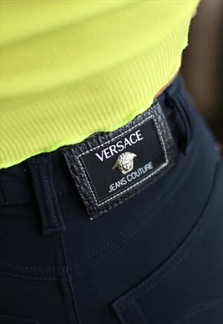 VINTAGE VERSACE HIGH WAIST SKINNY TROUSERS NAVY BLUE