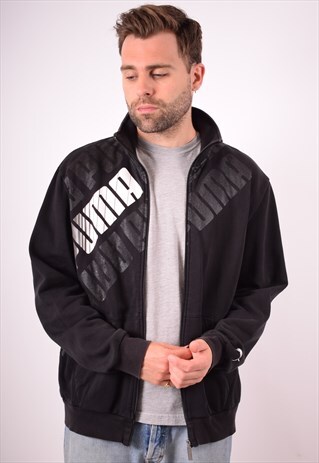 PUMA MENS VINTAGE TRACKSUIT TOP JACKET XL BLACK 90S
