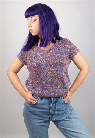 VINTAGE 90'S RAINBOW PATTERN KNIT TOP / MINI DRESS