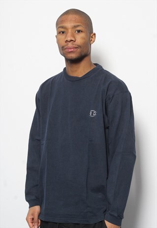 VINTAGE CHAMPION LOGO LONG SLEEVE T-SHIRT NAVY BLUE