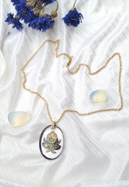 Vintage 60s Iridescent Floral Embossed Resin Necklace