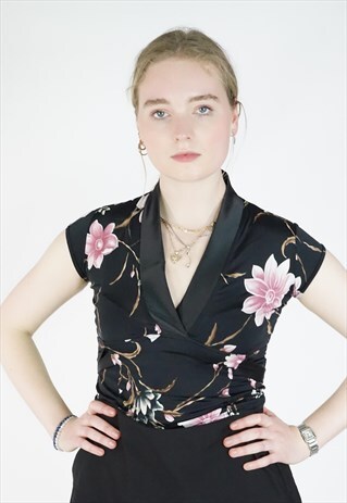 VINTAGE 90S ASIAN STYLE FLORAL ORIENTAL TOP