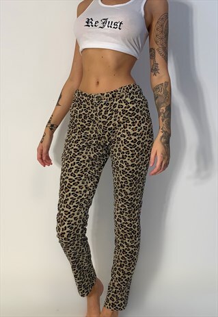 LEOPARD PRINT SKINNY CORDUROY JEANS