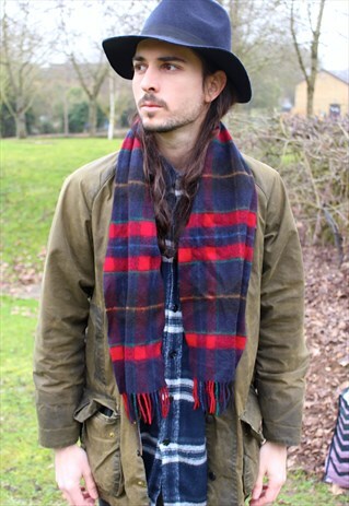 VINTAGE 90S TARTAN WOOL SCARF - PATTERNED - MOD INDIE RETRO