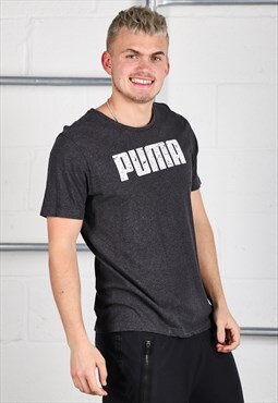 Vintage Puma T-Shirt in Grey Short Sleeve Tee Medium