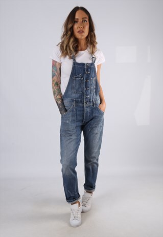VINTAGE DENIM DUNGAREES STRAIGHT LEG UK 10 SMALL (HC3R)