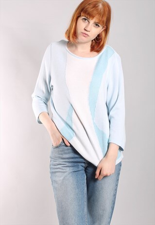 VINTAGE 80S PASTEL BLUE CROPPED SLEEVE JUMPER
