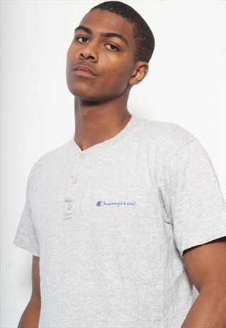 VINTAGE CHAMPION BUTTON LOGO T-SHIRT GREY