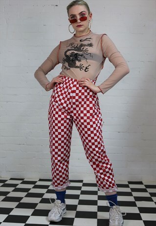 HIGH WAIST CHECKERBOARD TROUSERS IN RED