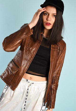 90'S RETRO FAUX LEATHER SCANDI FESTIVAL JACKET TOP