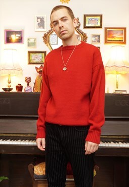 Vintage 90s Pure New Wool Guernsey Jumper in Red