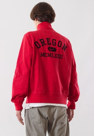 VINTAGE MENS NIKE OREGON FULL ZIP SWEATSHIRT RED JACKET