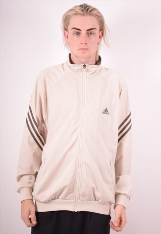 ADIDAS MENS VINTAGE TRACKSUIT TOP JACKET XL BEIGE 90S