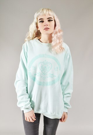 VINTAGE FLORAL LOVE HEART SWEATSHIRT TURQUOISE