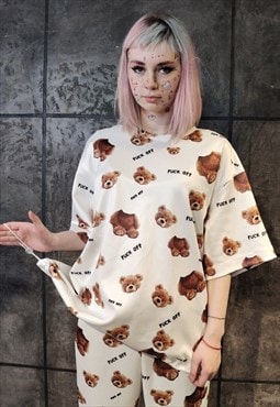 Decapitated teddy tee handmade edgy bear print t-shirt white