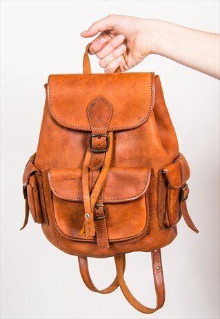 VINTAGE TAN LEATHER RUCKSACK BACKPACK