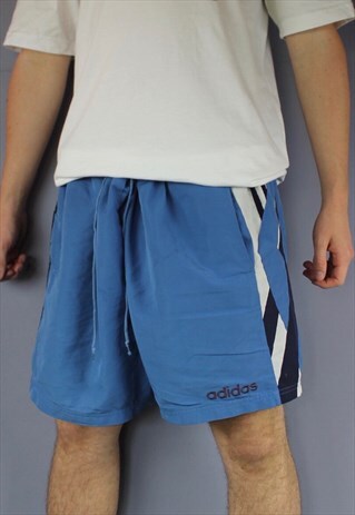 VINTAGE ADIDAS SHORTS IN BLUE WITH POCKETS, EMBROIDERED LOGO