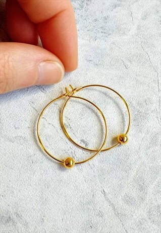 MINI SIMPLE BEAD GOLDEN HOOP EARRINGS
