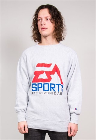 90'S VINTAGE CHAMPION GREY EA SPORTS SWEATSHIRT JUMPER