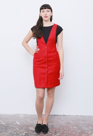 VINTAGE 70'S RED PURE WOOL WAISTCOAT DRESS