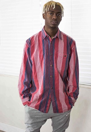 VINTAGE STRIPED LONG SLEEVE SHIRT 90S M 15.2
