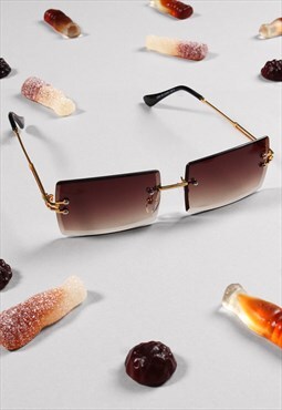 Brown Rimless Y2K Rectangle Gradient Sunglasses 