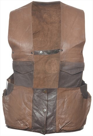 VINTAGE BROWN LEATHER WAISTCOAT - L
