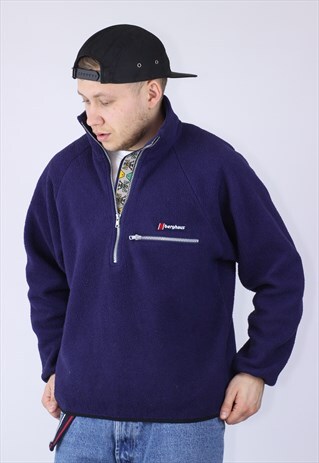 VINTAGE MENS BERGHAUS HALF ZIP FLEECE PULLOVER JACKET