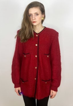 Red Mohair Cardigan, Oversized Mohair Sweater