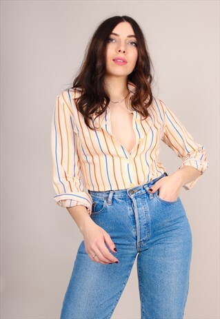 VINTAGE 70S STRIPE PRINT BLOUSE